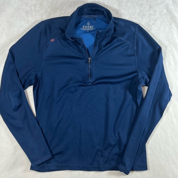 Rhone Small Performance Pullover Navy Quarter Zip 1/4 Zip Sweater Stretch Cotton - Picture 2 of 9